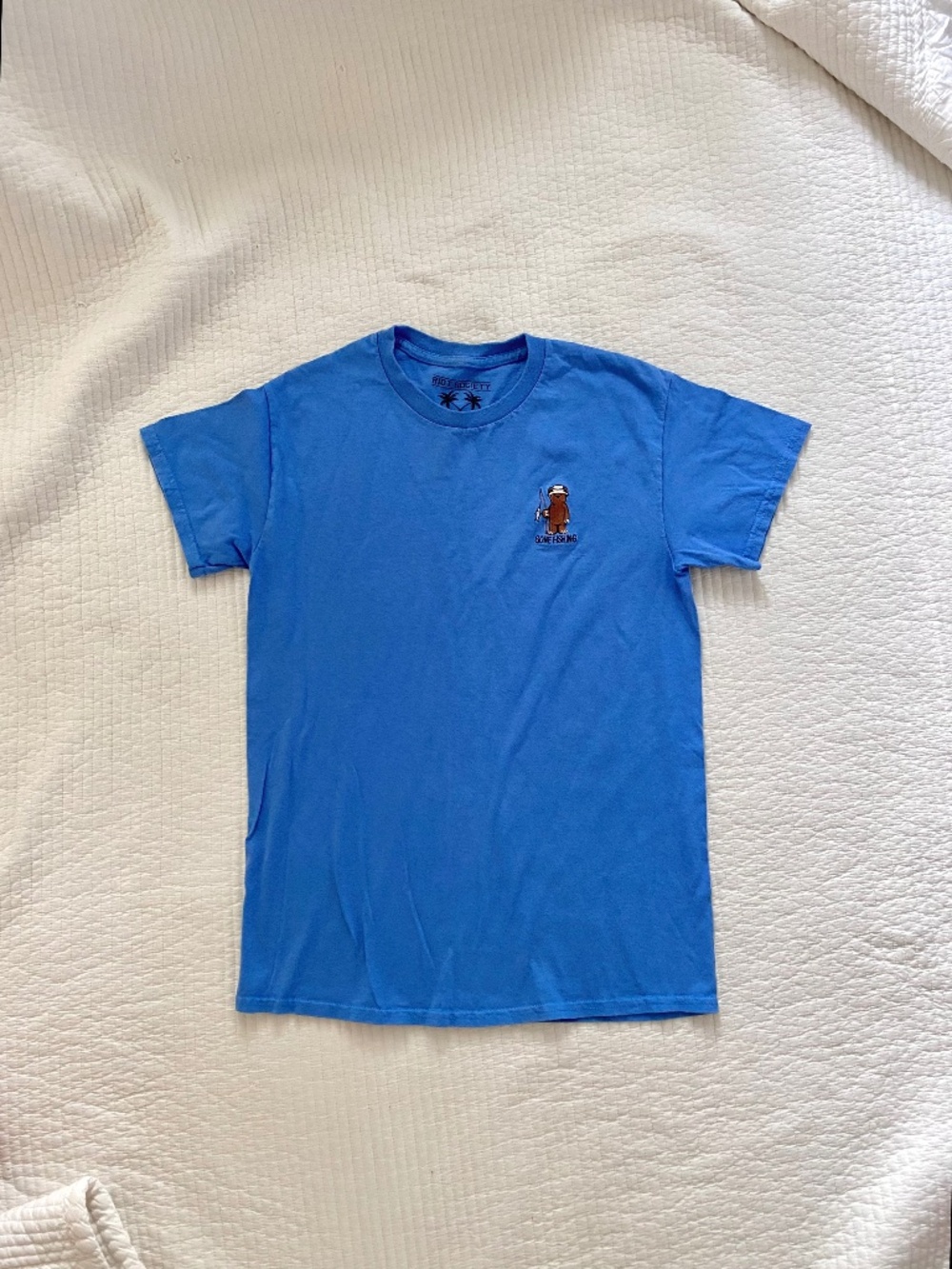 light blue gone fishing embroidered shirt